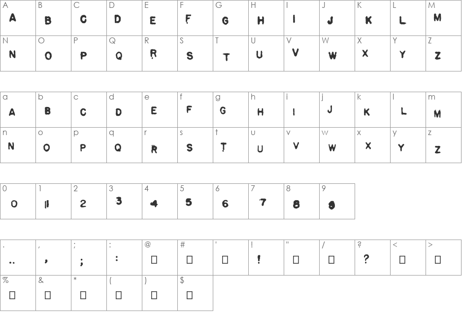 Pulp Dance font character map preview