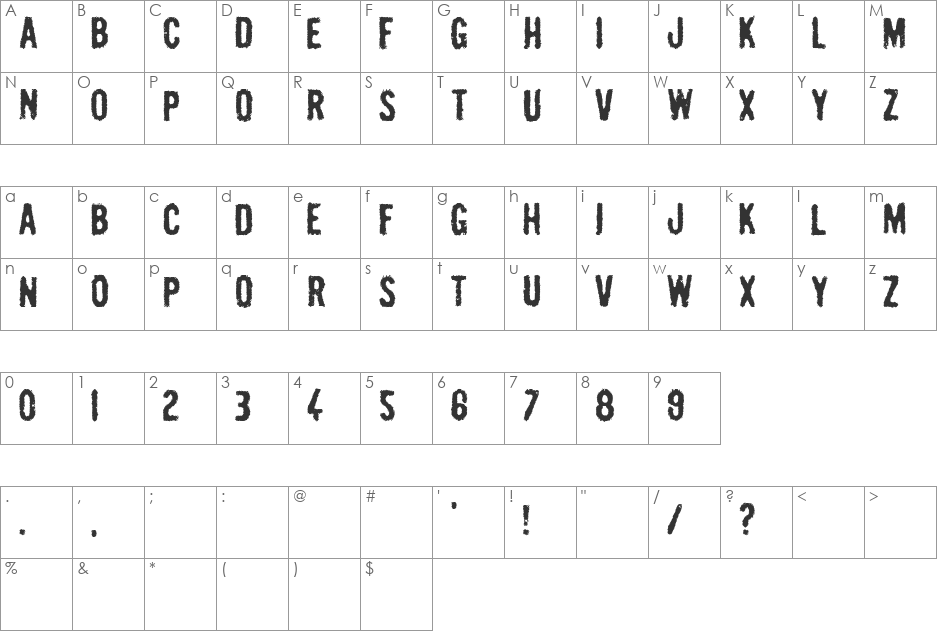Pulp Headlines font character map preview