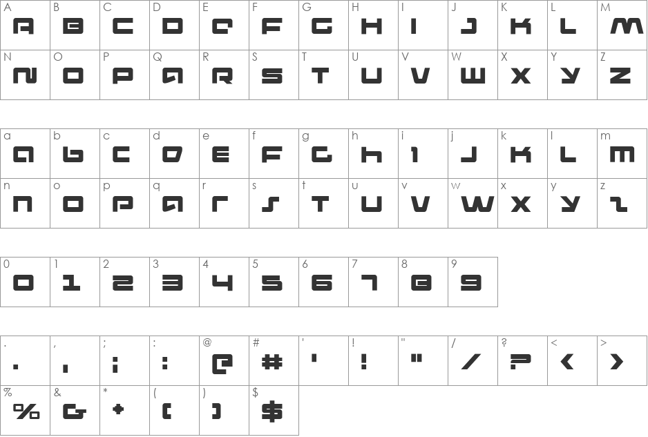 Pulse Rifle font character map preview
