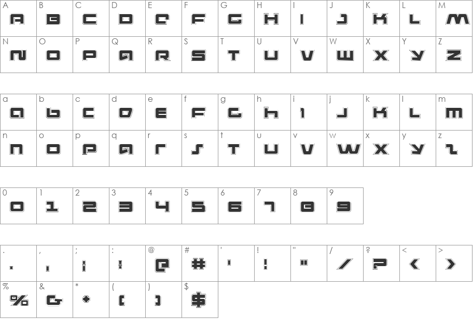 Pulse Rifle Academy font character map preview