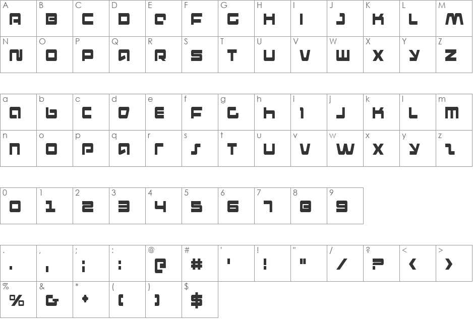 Pulse Rifle Condensed font character map preview