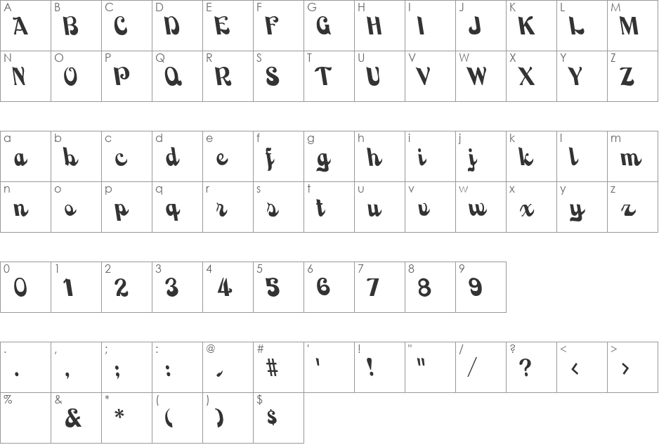 BackhandScript font character map preview