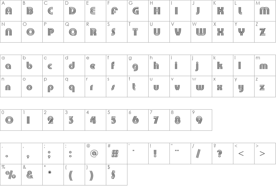 PumpTriD font character map preview