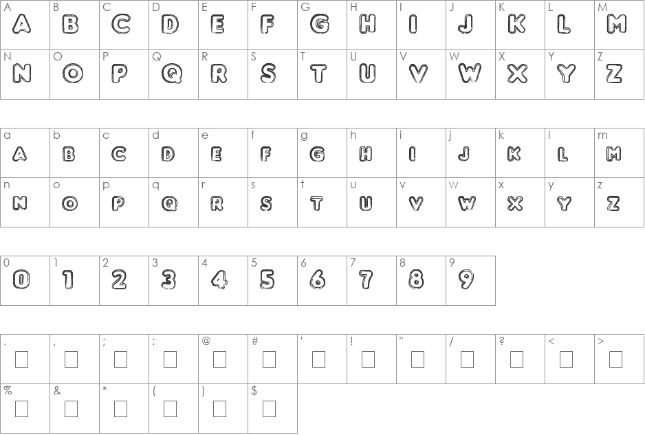 Punched font character map preview