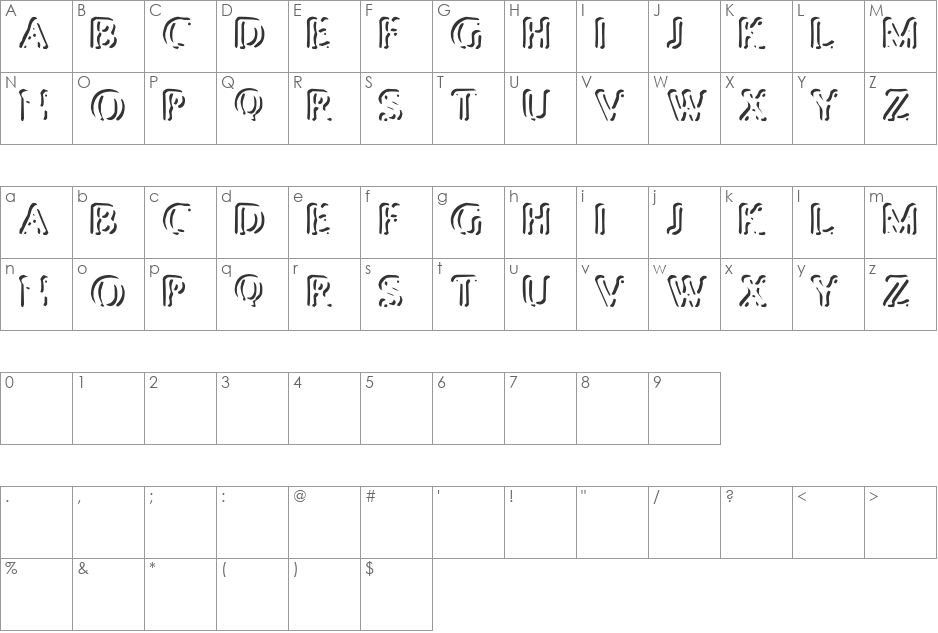 Punched Stub font character map preview