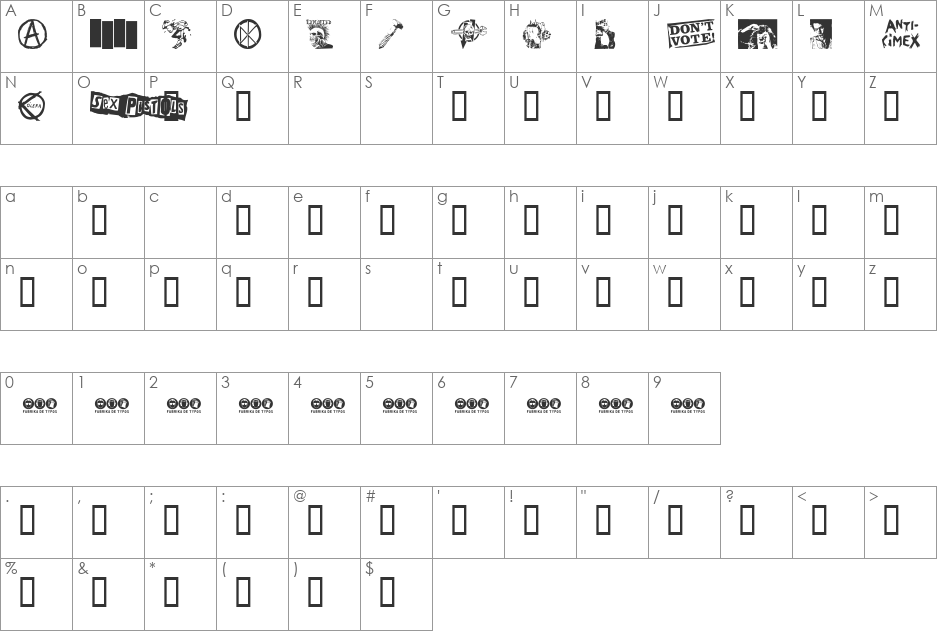 PUNK DINGBATS font character map preview