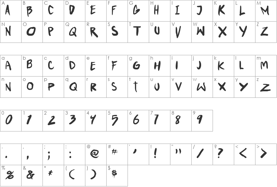 Punkboy font character map preview
