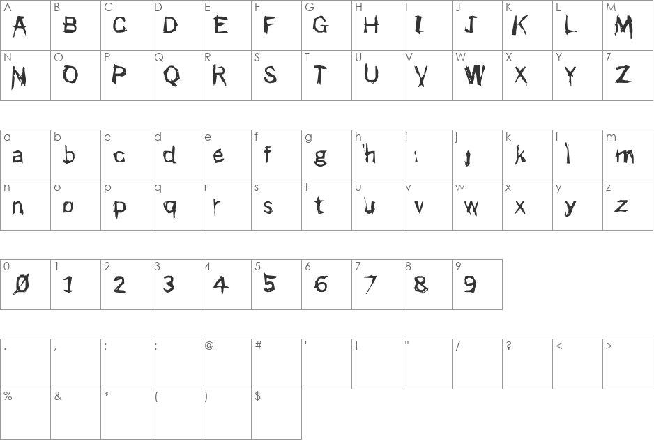 Punker font character map preview