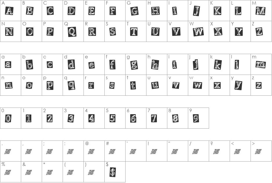 PunkEvent font character map preview