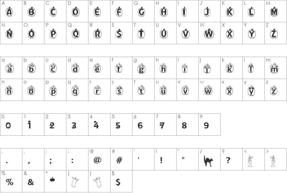 Punkin Patch font character map preview