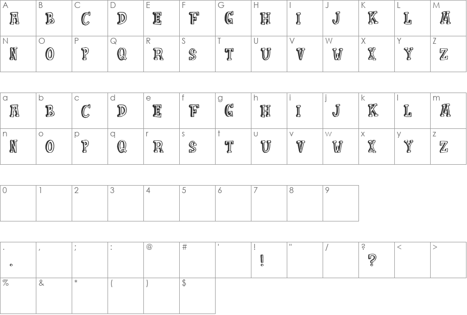 Punkin Pie font character map preview