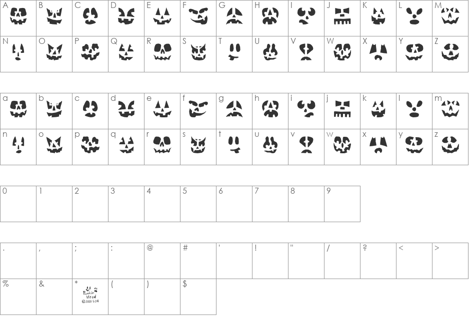 Punkinhead font character map preview