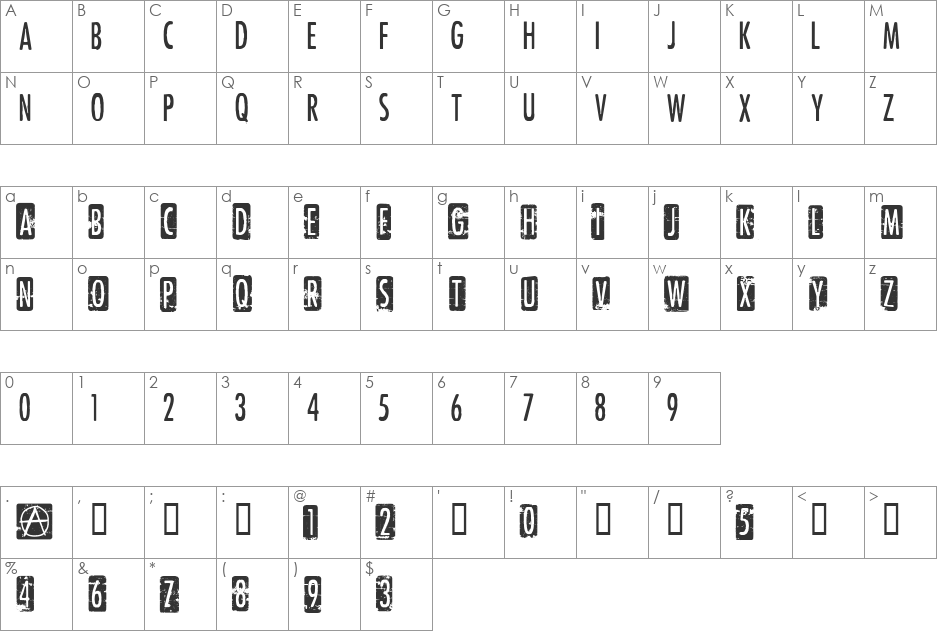 PunkRockShow font character map preview