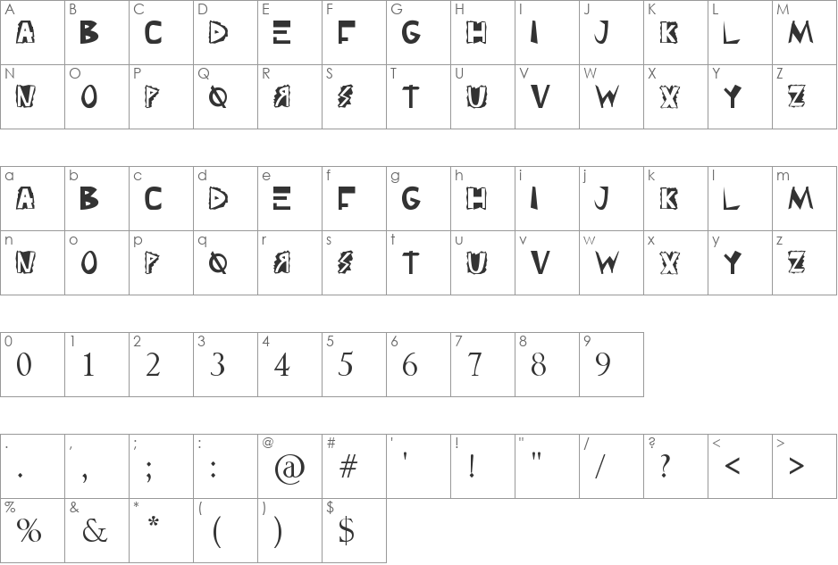 Punks font character map preview