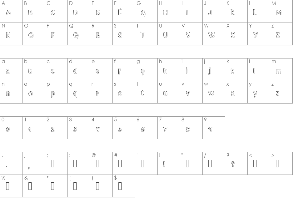 Backoff_shadow font character map preview