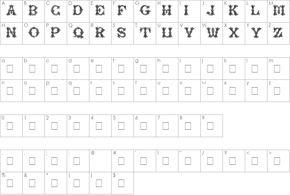 Purcell font character map preview