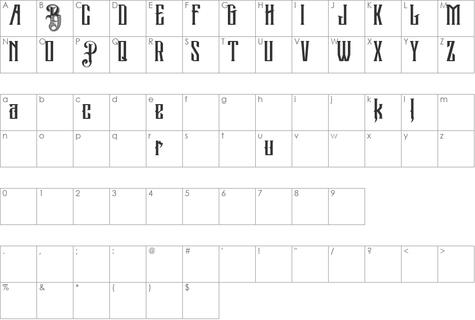 Pure Black Demo font character map preview