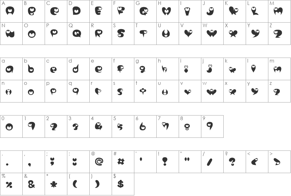 purimonyorori2 font character map preview