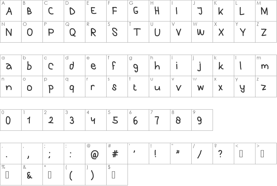 Purky Handwriting font character map preview