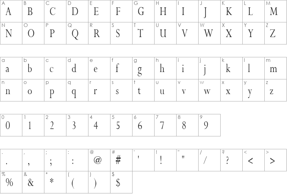 PurloinCondensed font character map preview