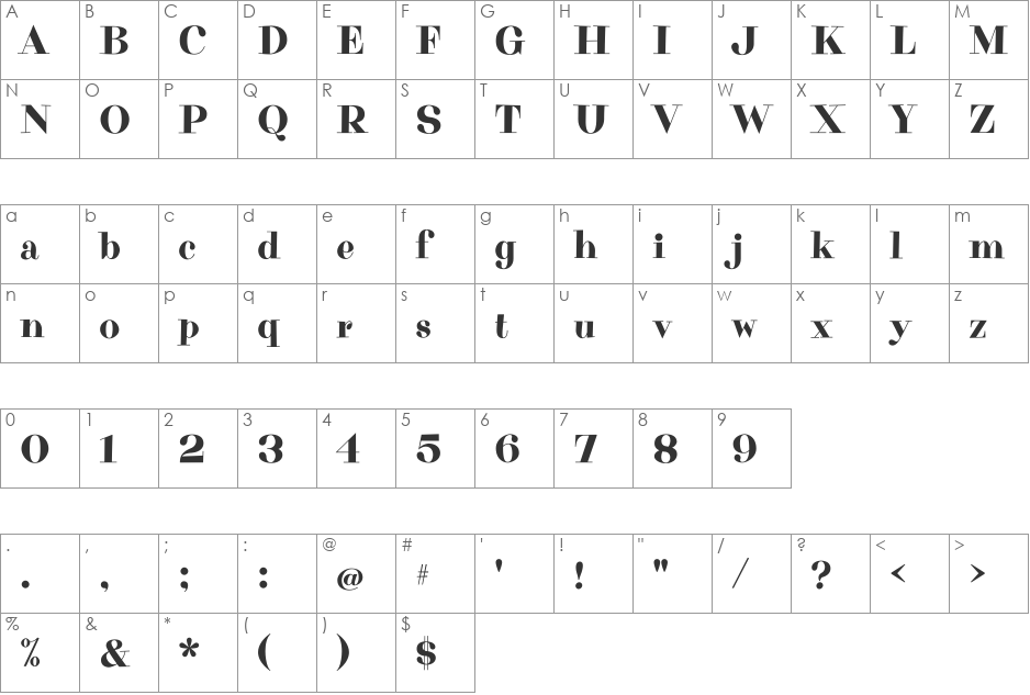 Purple Purse font character map preview