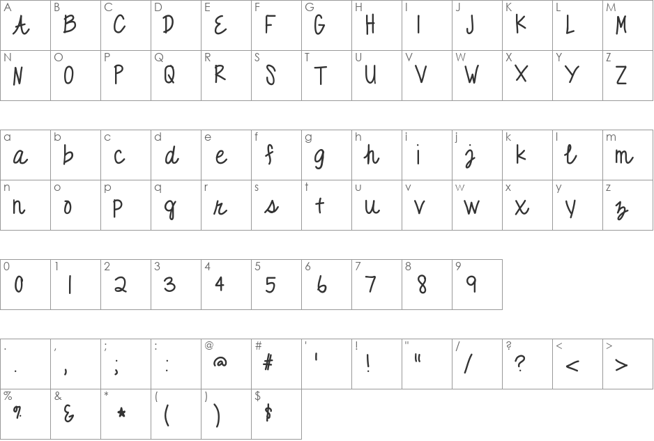 Purplelace font character map preview