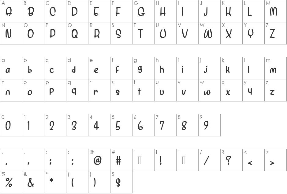 Purple_Arya font character map preview