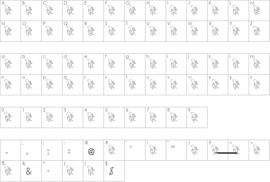 Puscheldance Becker font character map preview