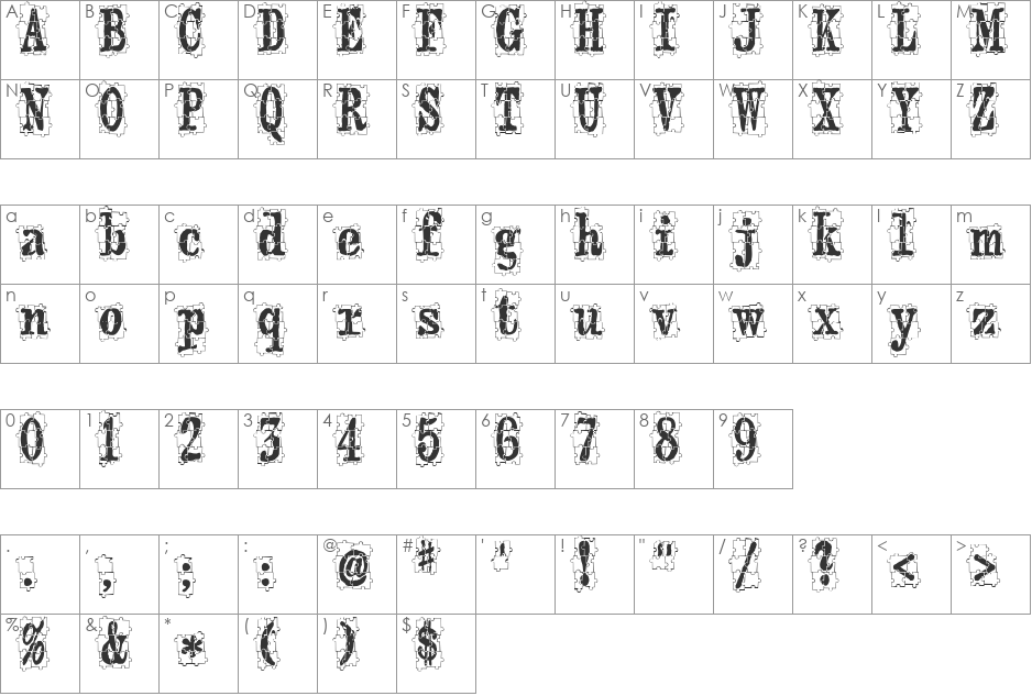 puzzleface font character map preview