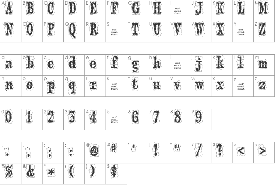 puzzleface (eval) font character map preview