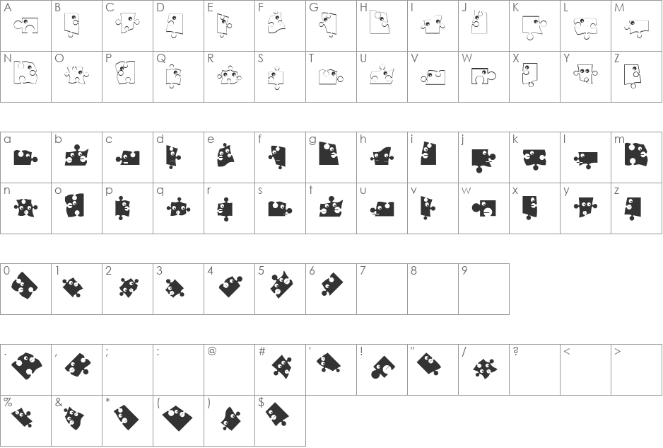 PuzzleParts font character map preview