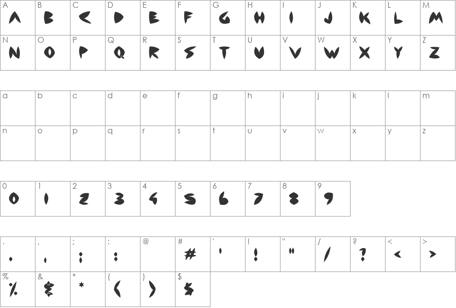 Backside Air font character map preview
