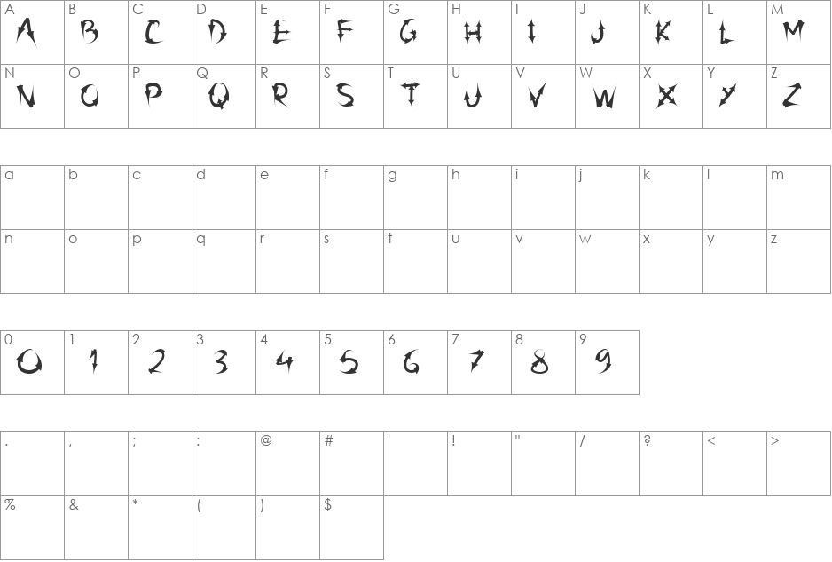 PW-ARROW-FONT font character map preview