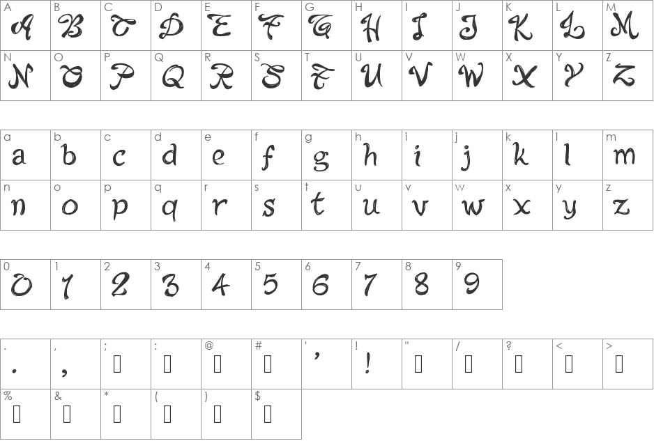 PWAlabama font character map preview
