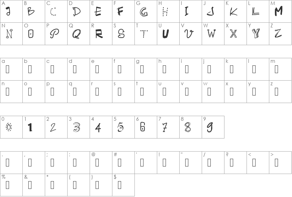 PWAlternate font character map preview