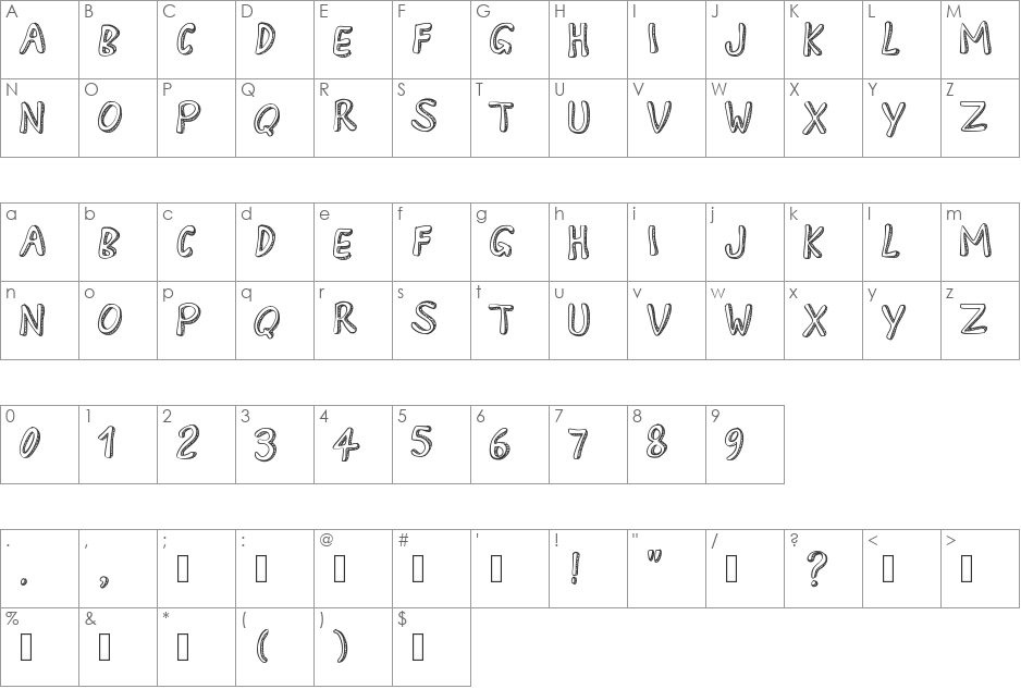 PWApril font character map preview