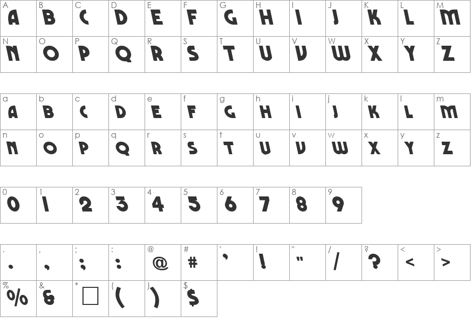 Backslide font character map preview