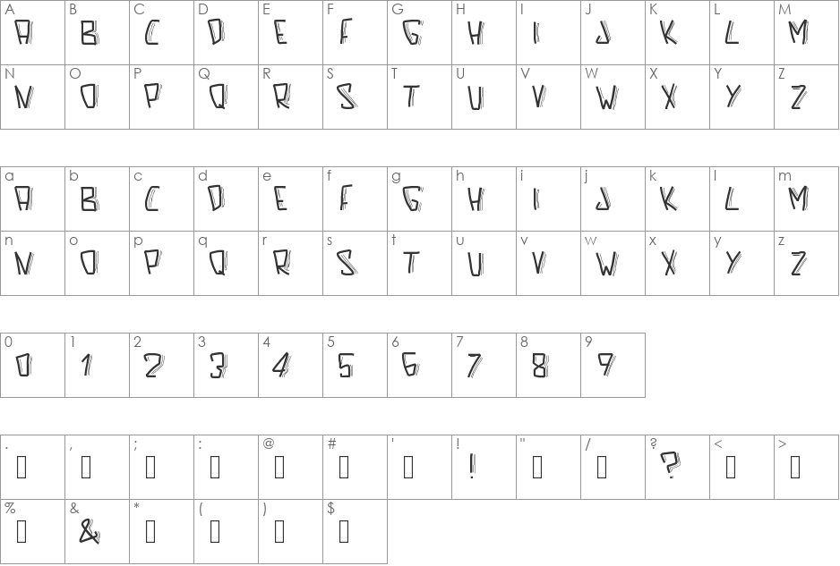 PWScaredFont font character map preview