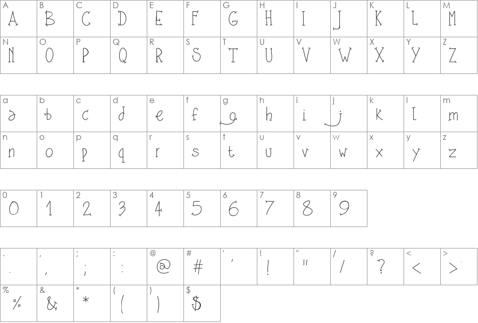 PWShesAmazing font character map preview