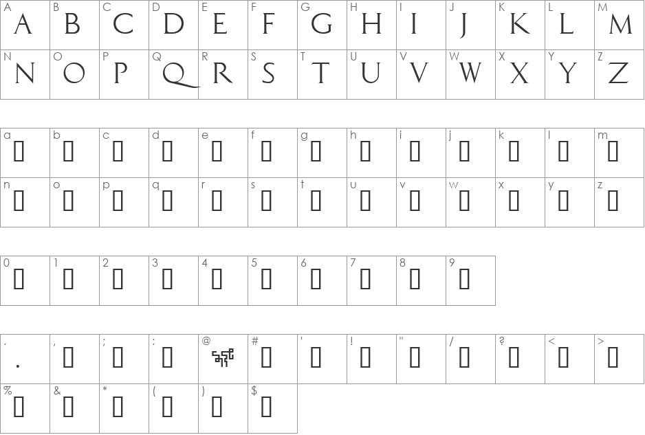 Backstabber font character map preview