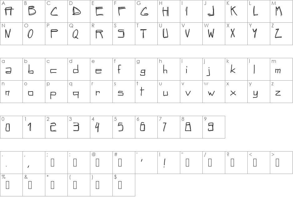PWSquared font character map preview