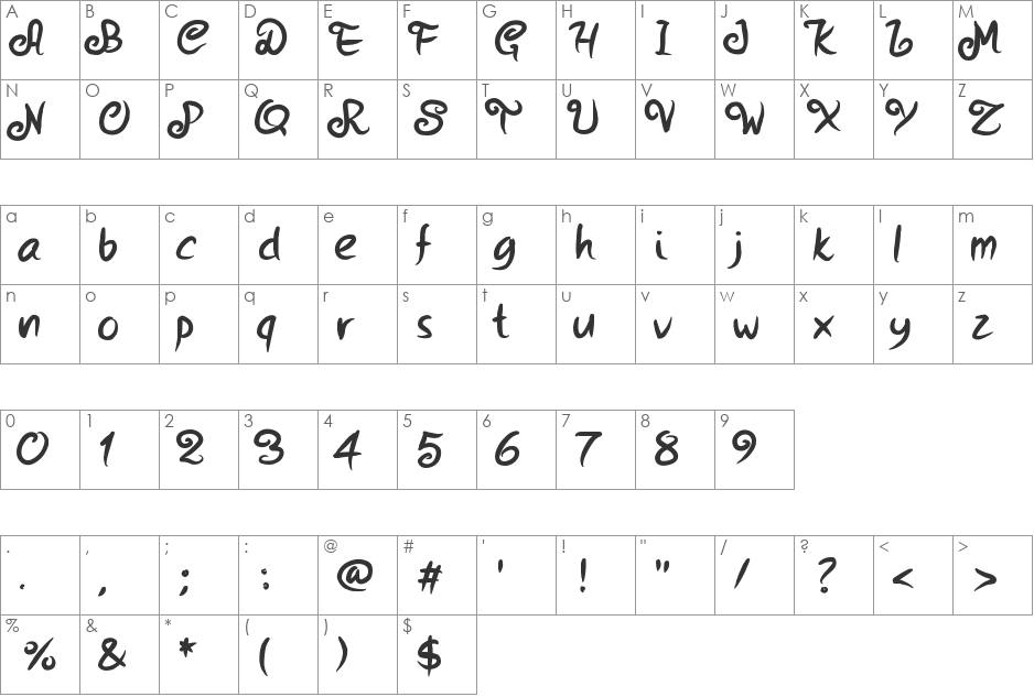 PWStrokes font character map preview
