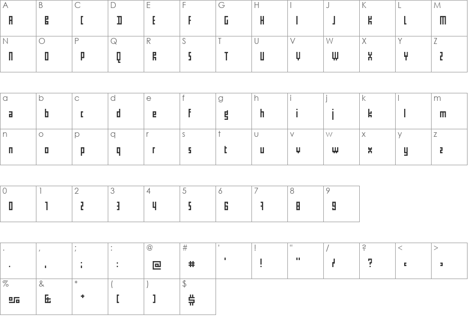 Px Narrow font character map preview