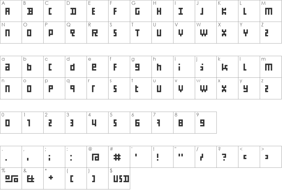 Px Uni font character map preview