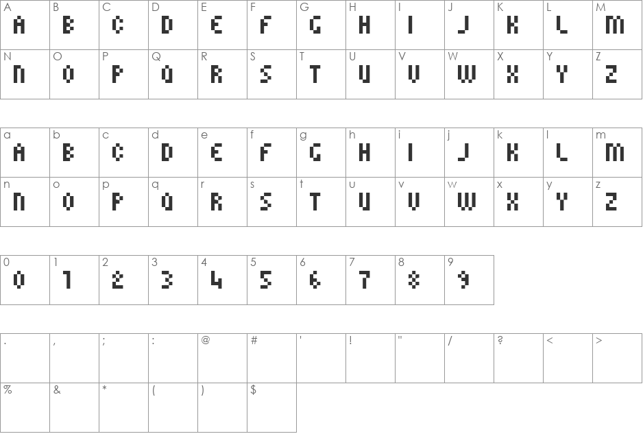 PXL8R font character map preview