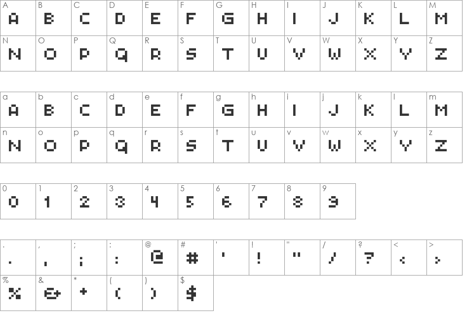 PXLPLZ font character map preview