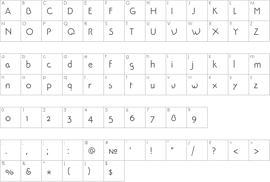 PykesPeakZero font character map preview