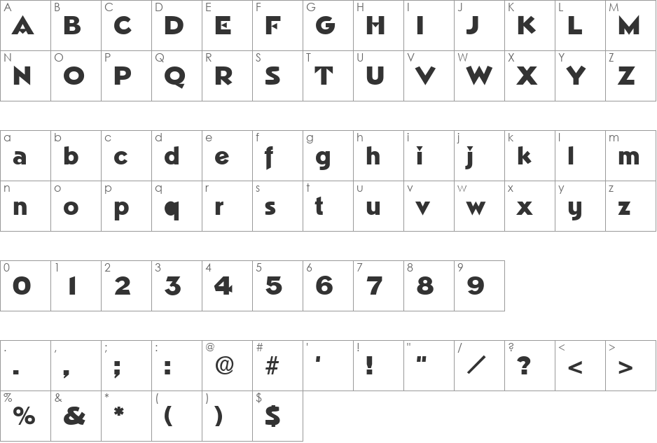 Pythagoras font character map preview
