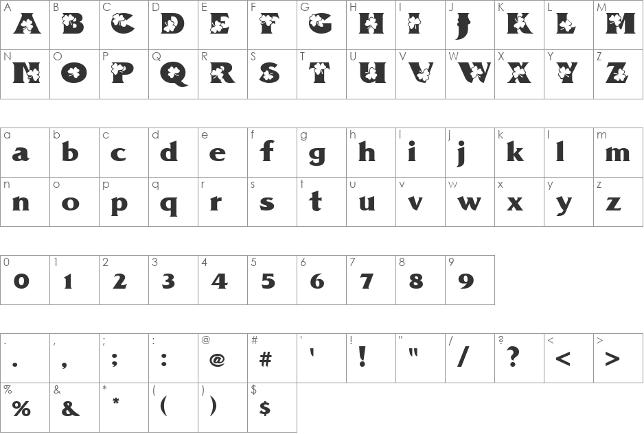 PZ.Clover font character map preview