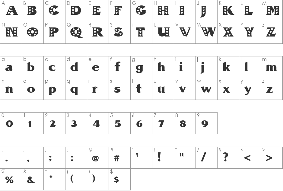 PZ.Heart font character map preview